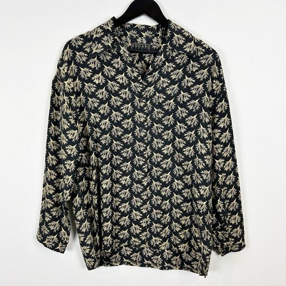 Bogari Studio Button Down Blouse Size Small Vintage 100% Silk Abstract Print - Picture 1 of 5
